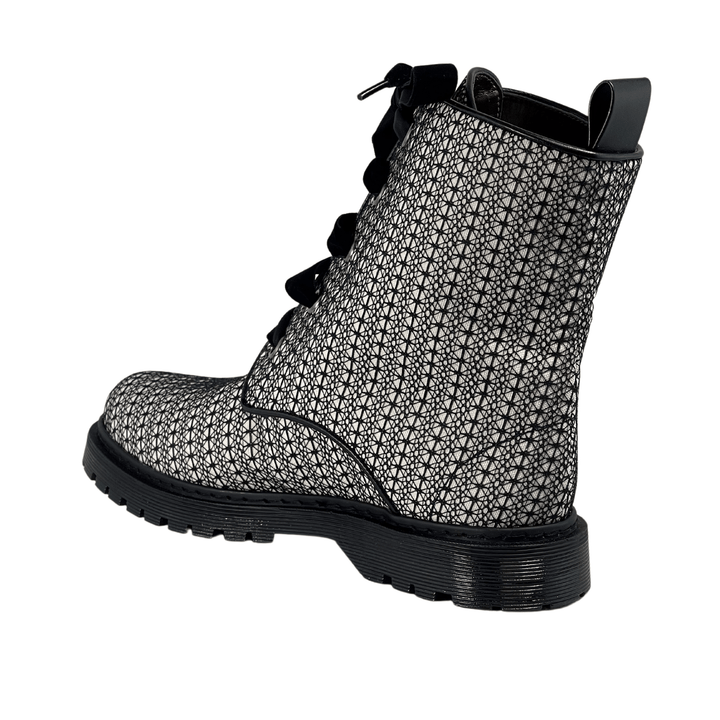 'Billie' vegan combat boots by Zette Shoes - white with black lace