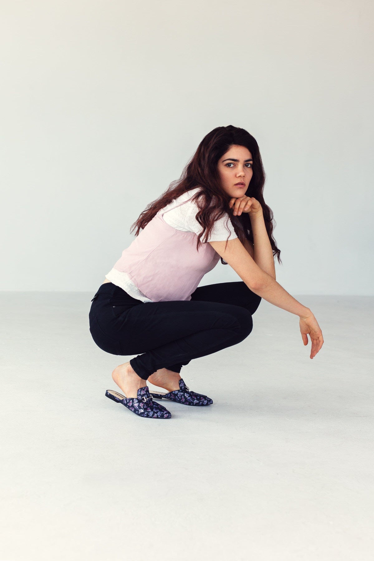 'Lucinda' vegan textile slides by Zette Shoes - deep navy - Vegan Style