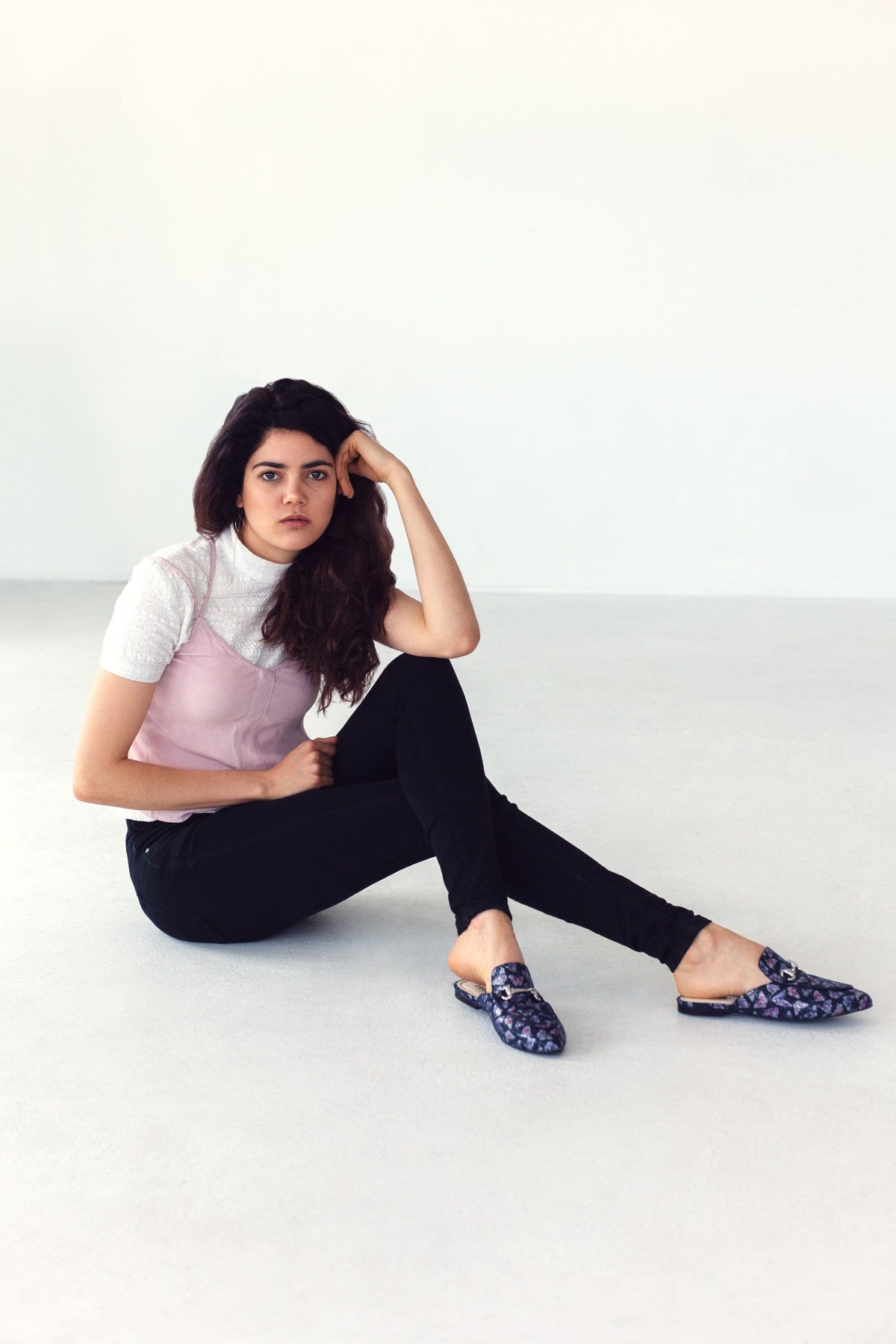 'Lucinda' vegan textile slides by Zette Shoes - deep navy - Vegan Style