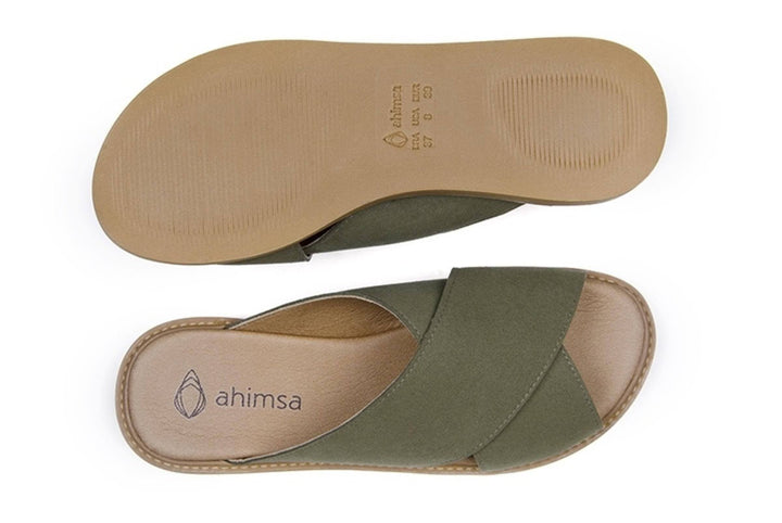 'Mia' women's vegan sandals by Ahimsa - dark olive - Vegan Style