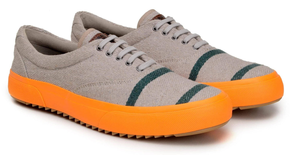 'Revenant' sneaker with vulcanised outsole by Brave Gentleman - grey/neon orange