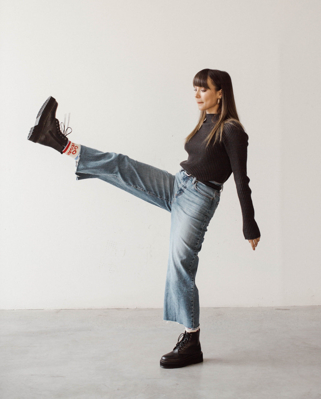 'Leela' vegan-leather boot with stacked sole for women by Zette Shoes - black