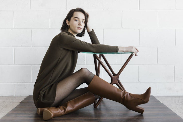 'Claudia' vegan-leather knee-high, high-heeled boot by Zette Shoes - camel