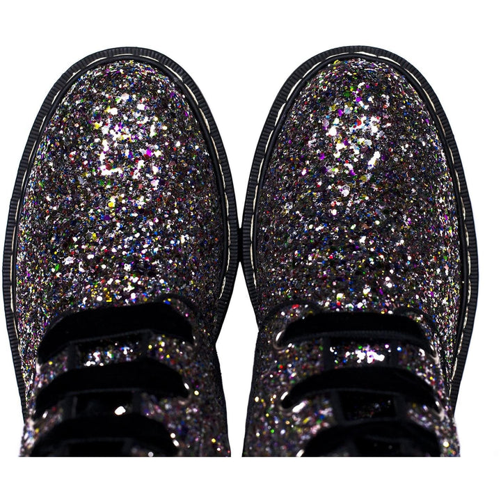 'Billie' Silver/Multicolour Glitter vegan combat boots by Zette Shoes - Vegan Style