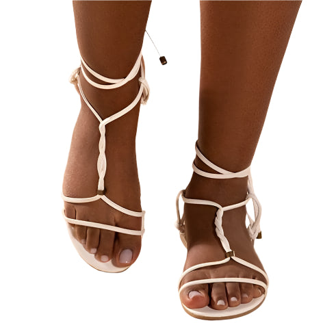Flat centre-strap vegan sandal by Arenaria - white