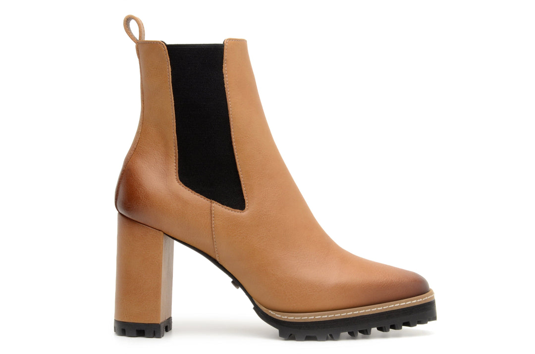 'Blake' vegan leather chelsea with high heel by Zette Shoes - tan