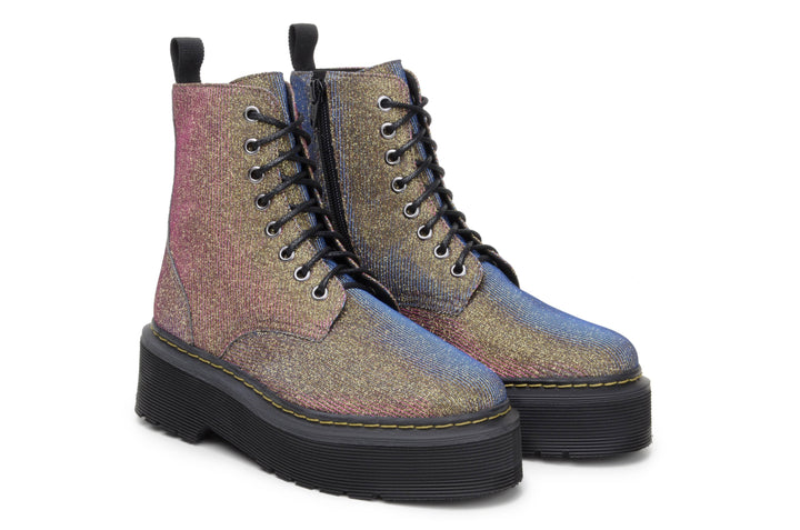 'Quinn' vegan-textile boot with stacked sole by Zette Shoes - multicolour