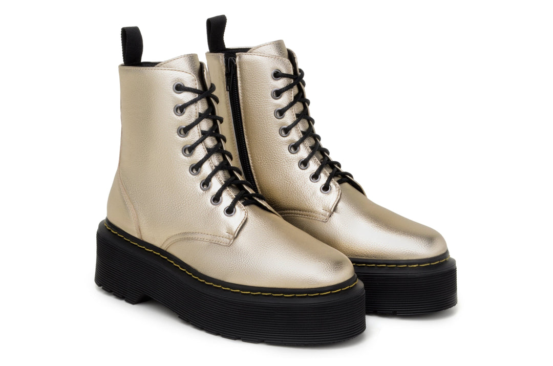 'Quinn' vegan-leather boot with stacked sole by Zette Shoes - pale gold