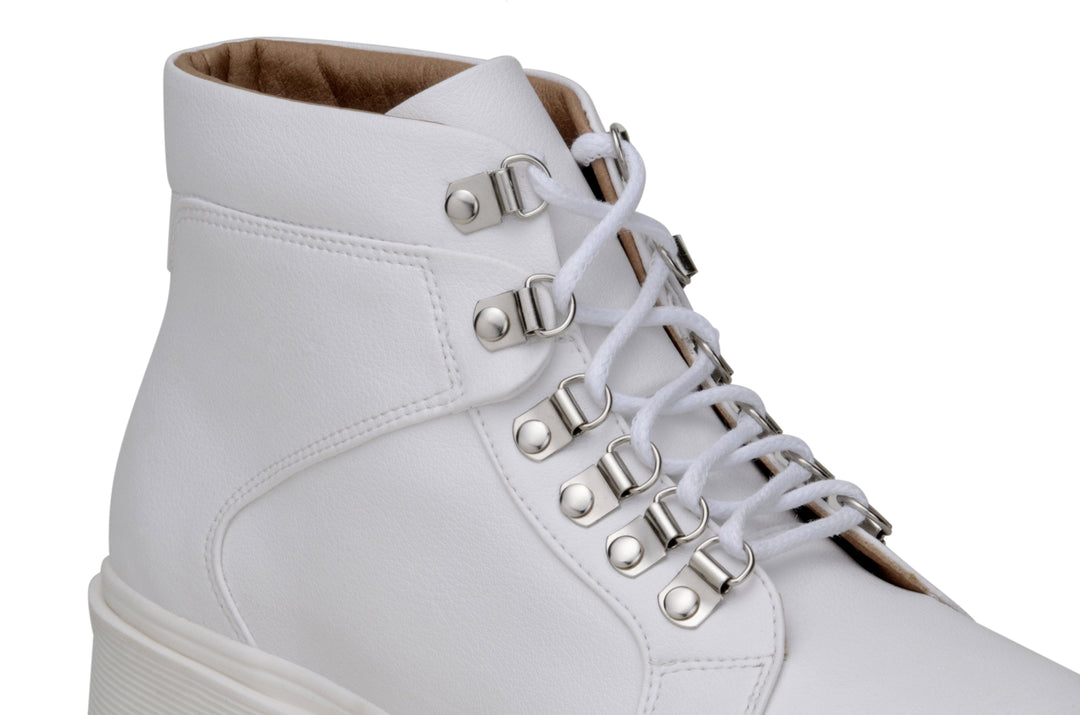 'Gen' vegan leather lace-up boot by Zette Shoes - white