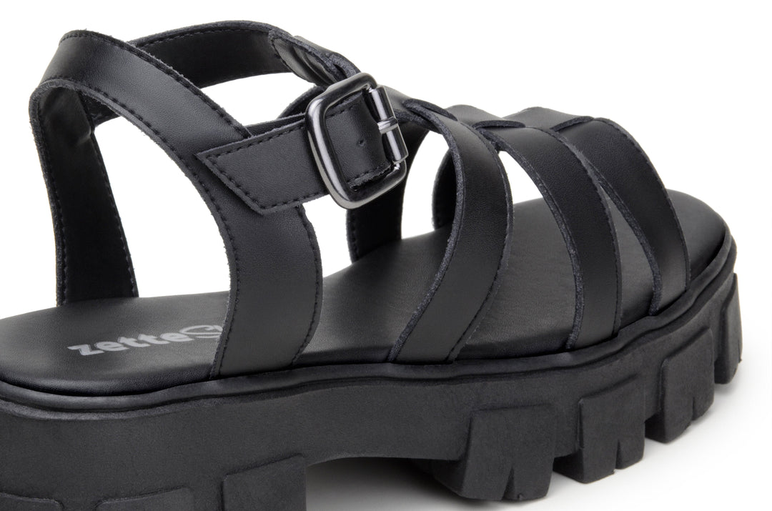 'Jess' vegan leather sandal with lugged sole by Zette Shoes - black