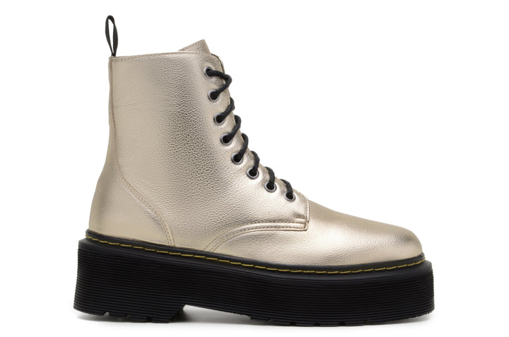 'Quinn' vegan-leather boot with stacked sole by Zette Shoes - pale gold