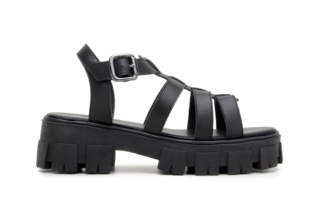'Jess' vegan leather sandal with lugged sole by Zette Shoes - black