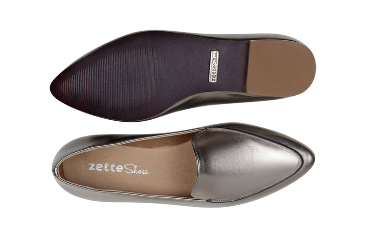 'Erin' vegan slipper flat by Zette Shoes - metallic grey
