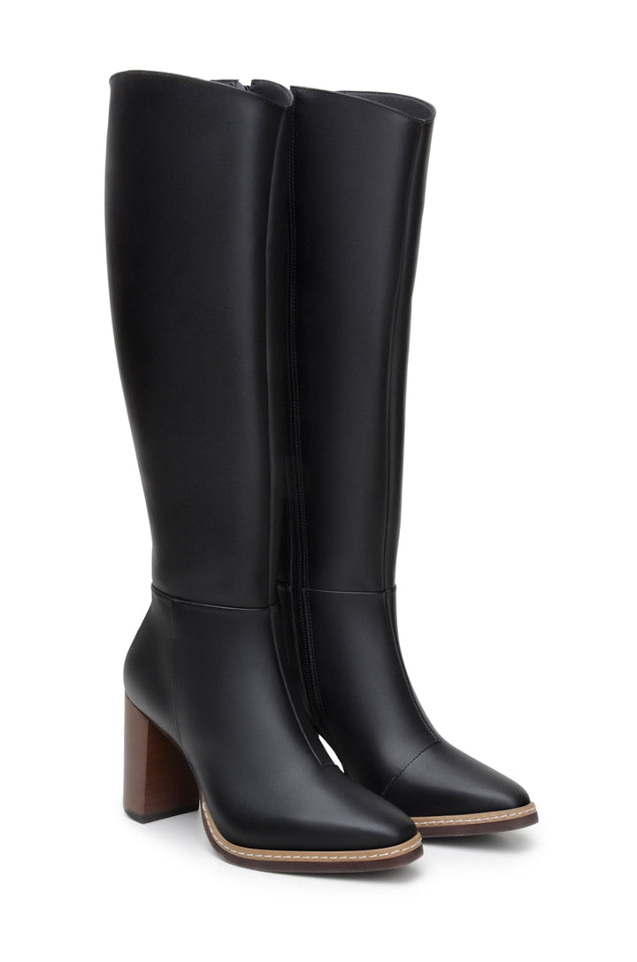 'Lucinda' vegan leather knee-high boot with high heel by Zette Shoes - black