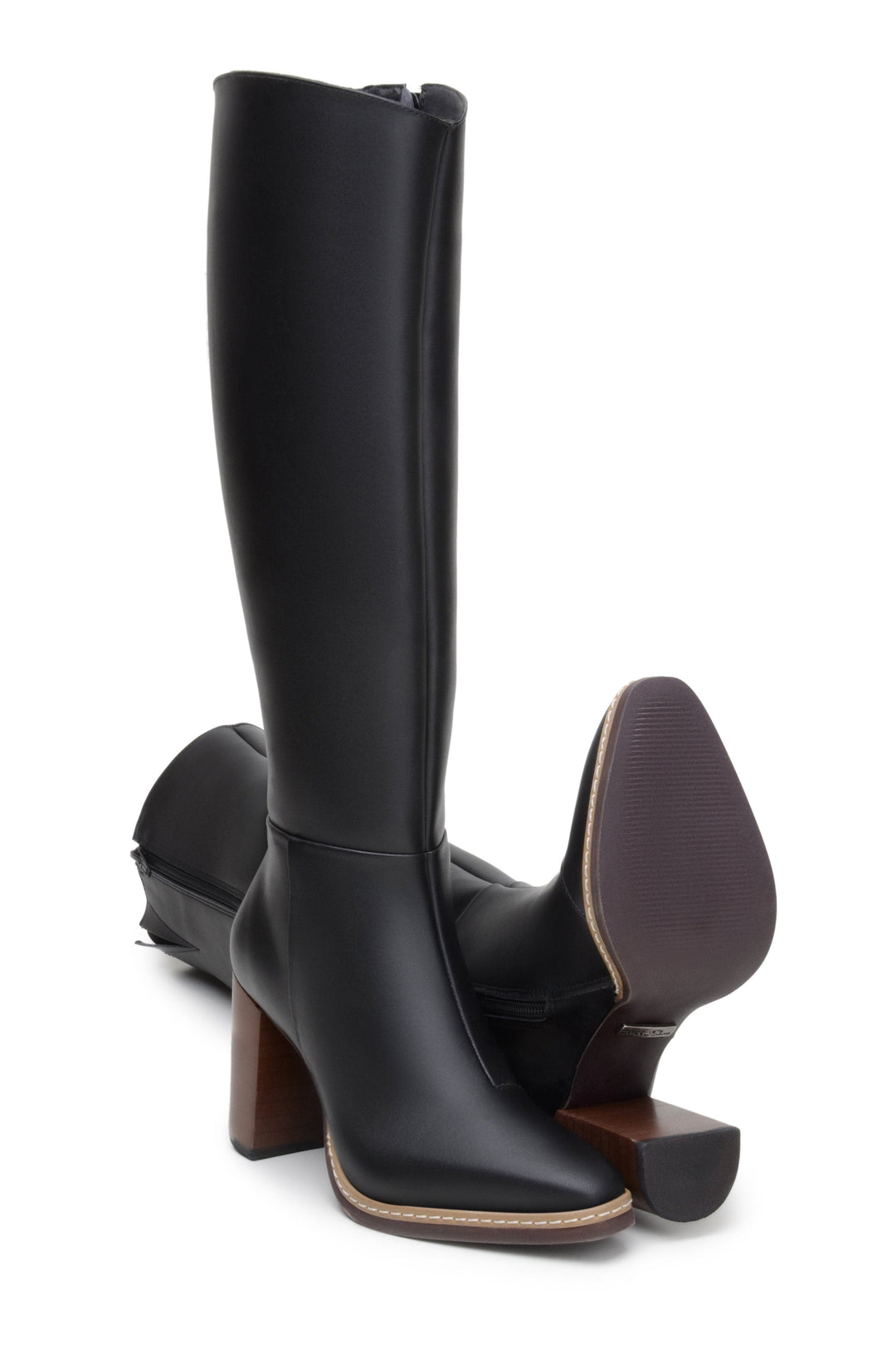 'Lucinda' vegan leather knee-high boot with high heel by Zette Shoes - black