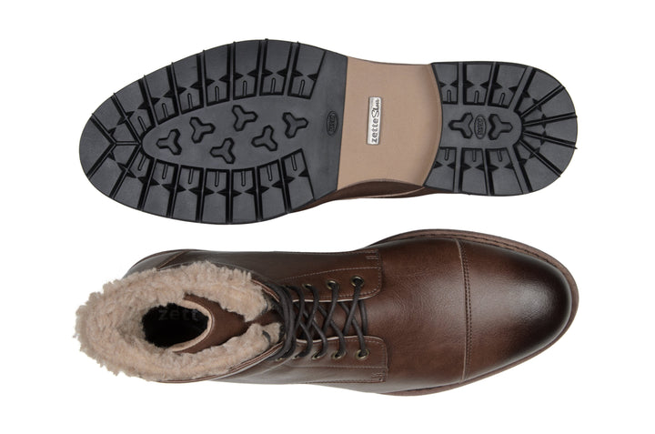 'Crusoe' men's vegan boot with faux-shearling lining by Zette Shoes - cognac