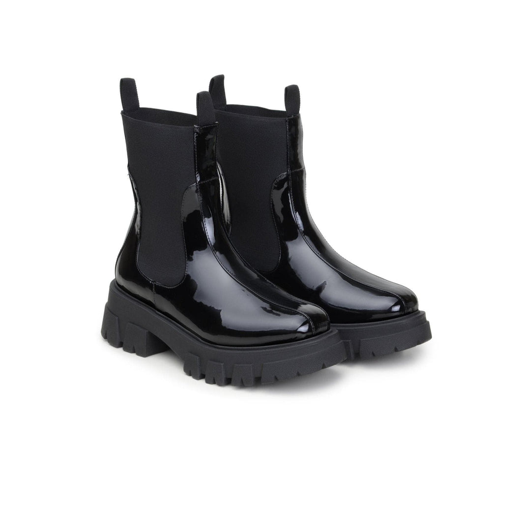 'Electra' black patent vegan-leather chelsea boot with chunky sole by Zette Shoes