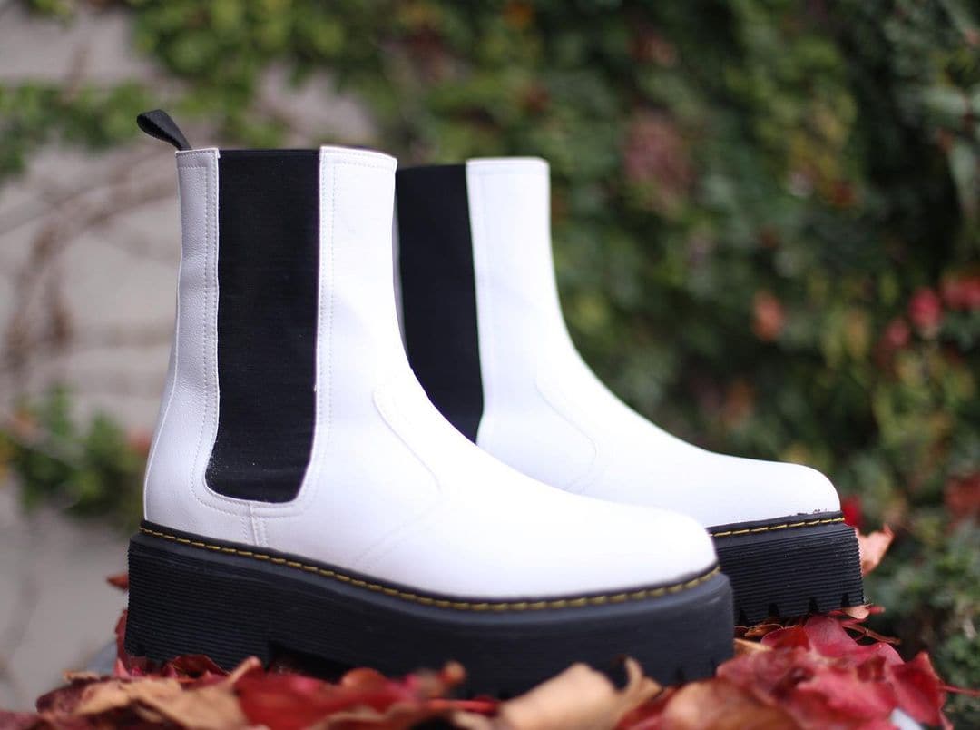 'Emma' white vegan-leather chelsea boot with stacked sole by Zette Shoes