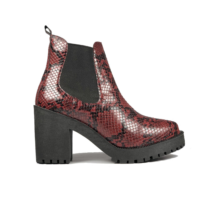 'Evie' Suede Boots by Zette Shoes -  burgundy snakeskin