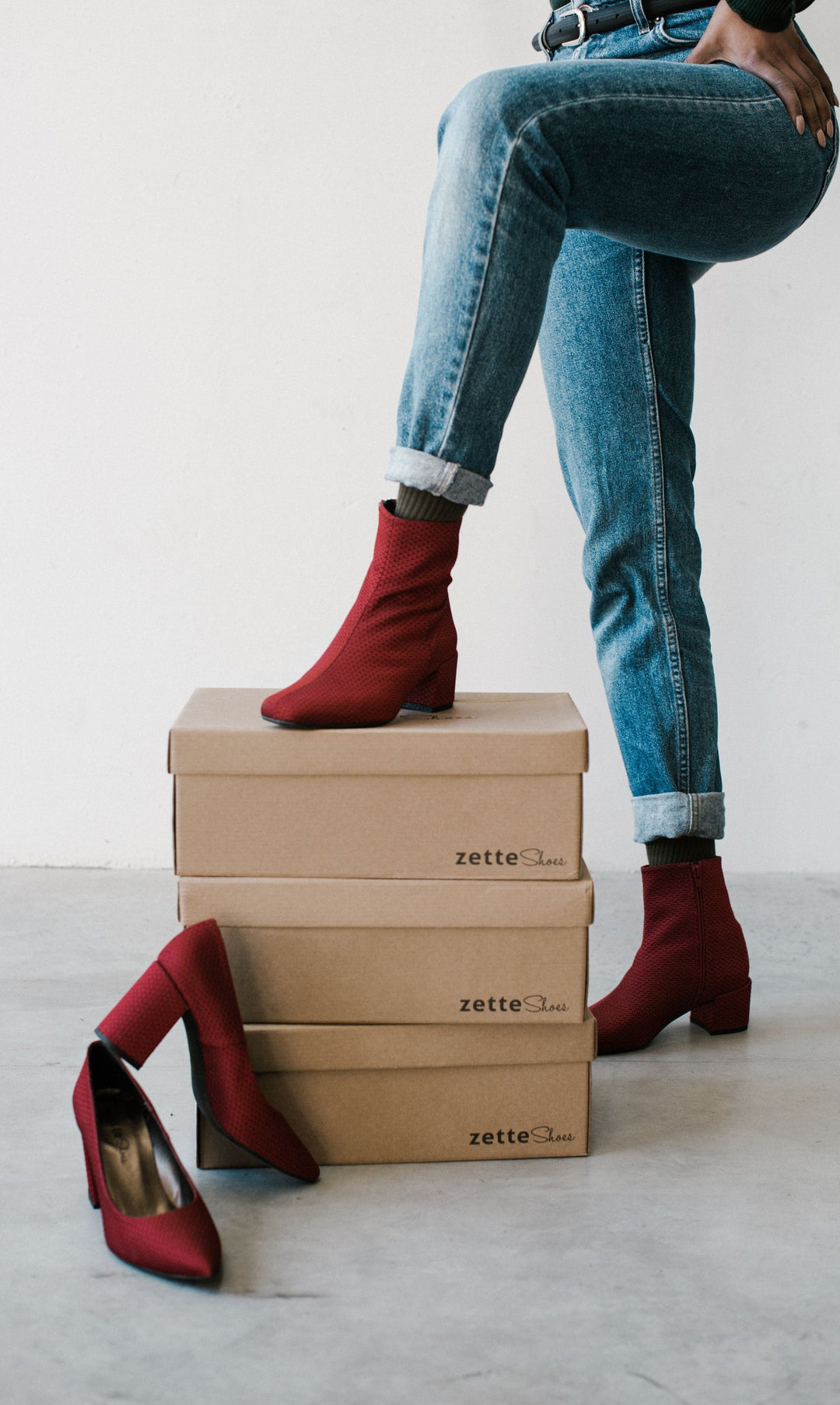 'Jacqui' vegan ankle boot by Zette Shoes - red textile