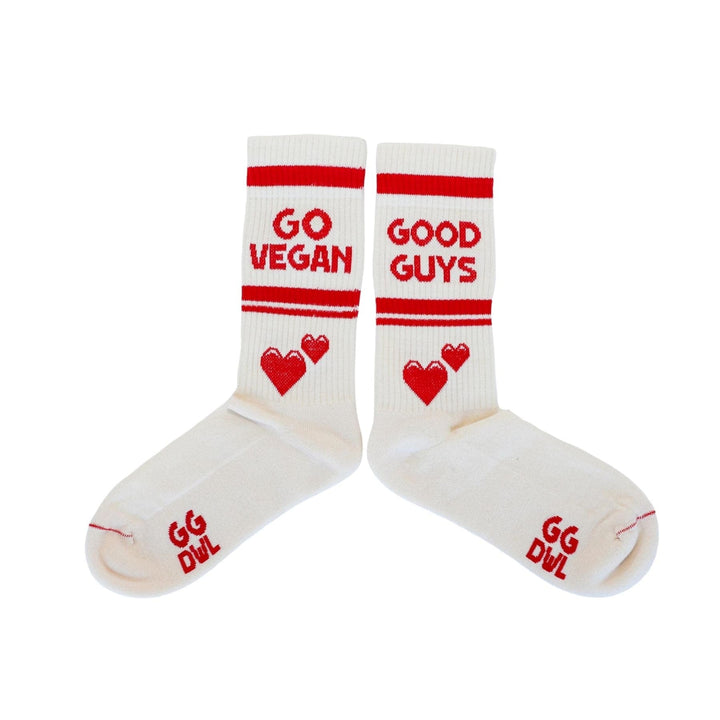 'Go Vegan Love is in the Air' crew socks by Good Guys Don't Wear Leather - red/ecru