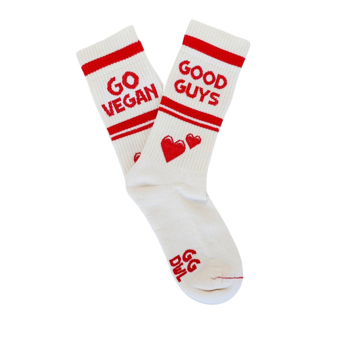 'Go Vegan Love is in the Air' crew socks by Good Guys Don't Wear Leather - red/ecru