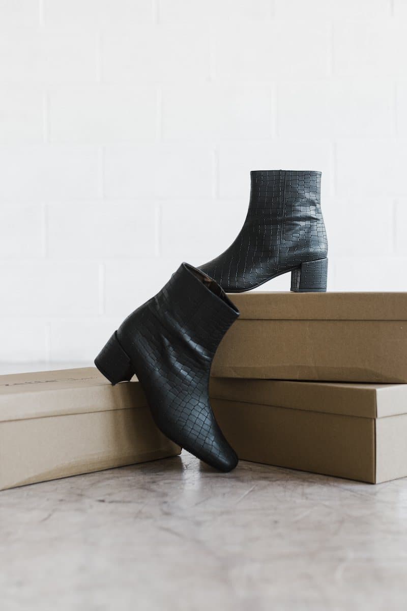 Jacqui - vegan crocodile leather ankle boots - black 1