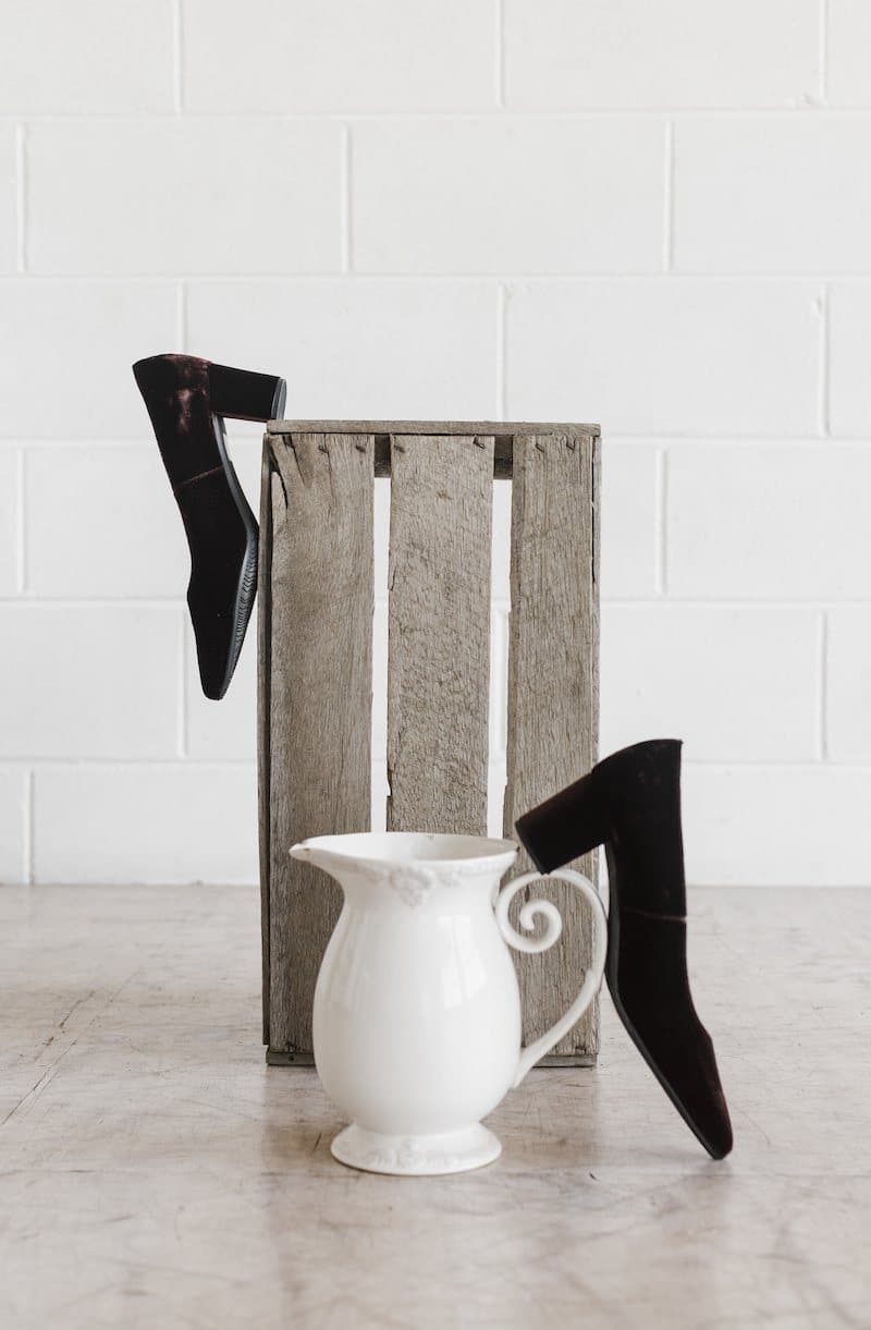 Joy womens vegan low heeled shoes in chocolate velvet, with block heels.