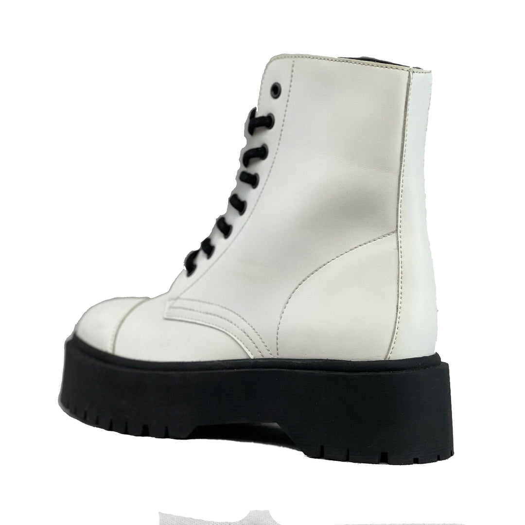 'Leela' vegan-leather boot with stacked sole for women by Zette Shoes - white