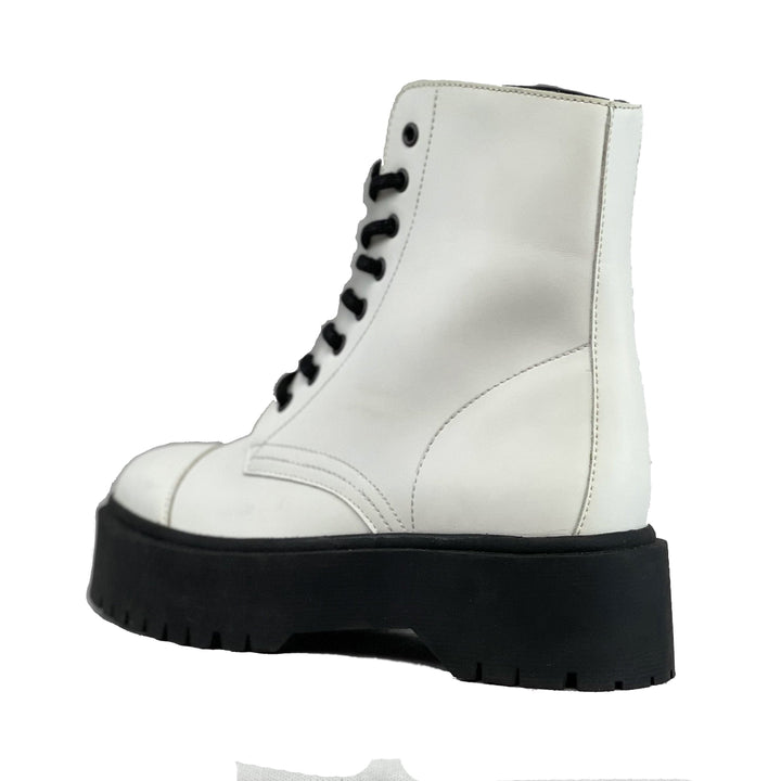 'Leela' vegan-leather boot with stacked sole for women by Zette Shoes - white