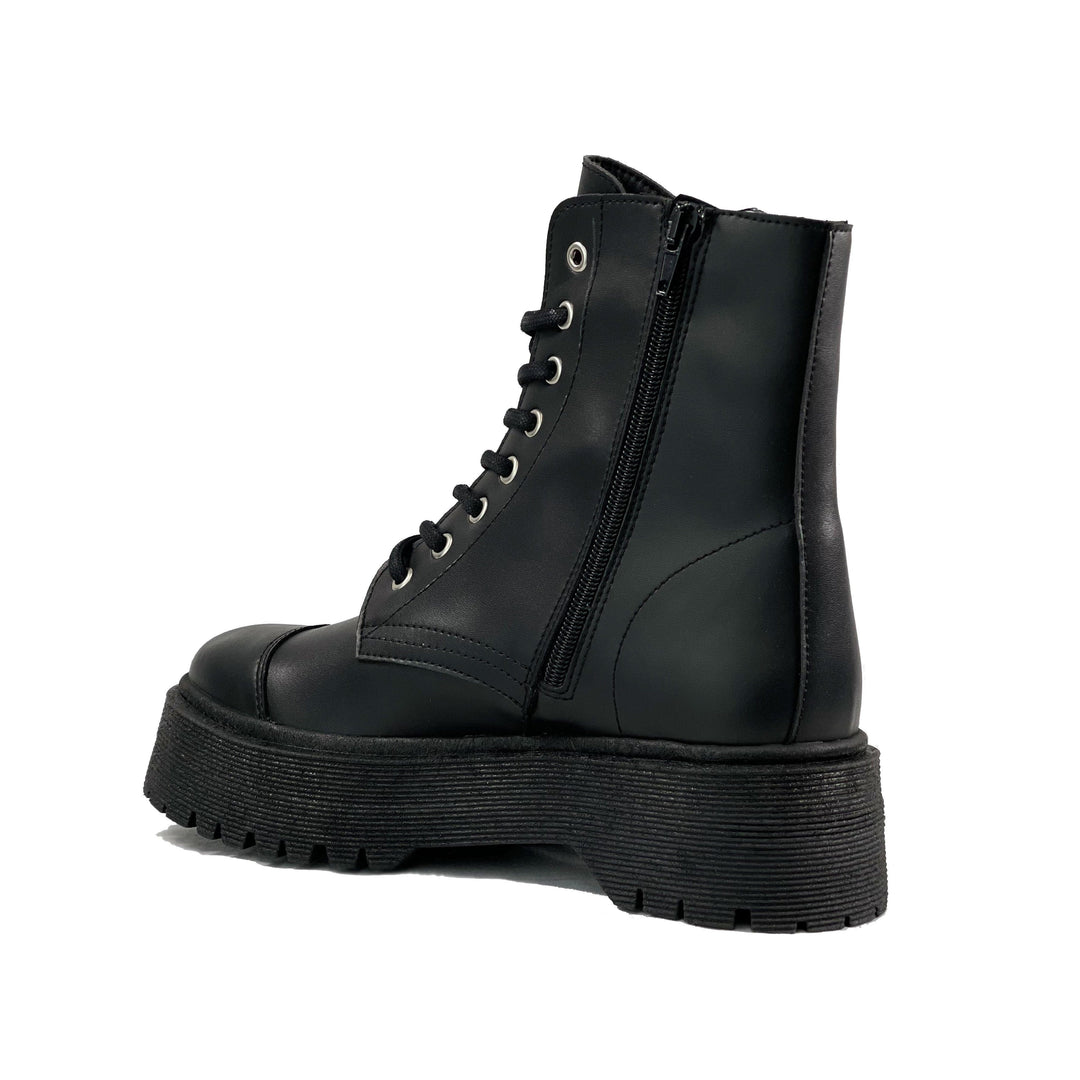 'Leela' vegan-leather boot with stacked sole for women by Zette Shoes - black