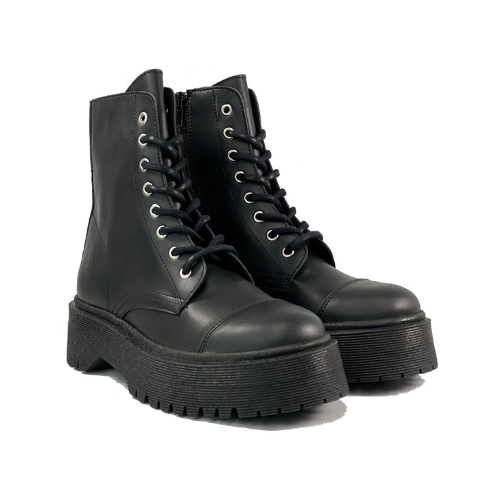 'Leela' vegan-leather boot with stacked sole for women by Zette Shoes - black