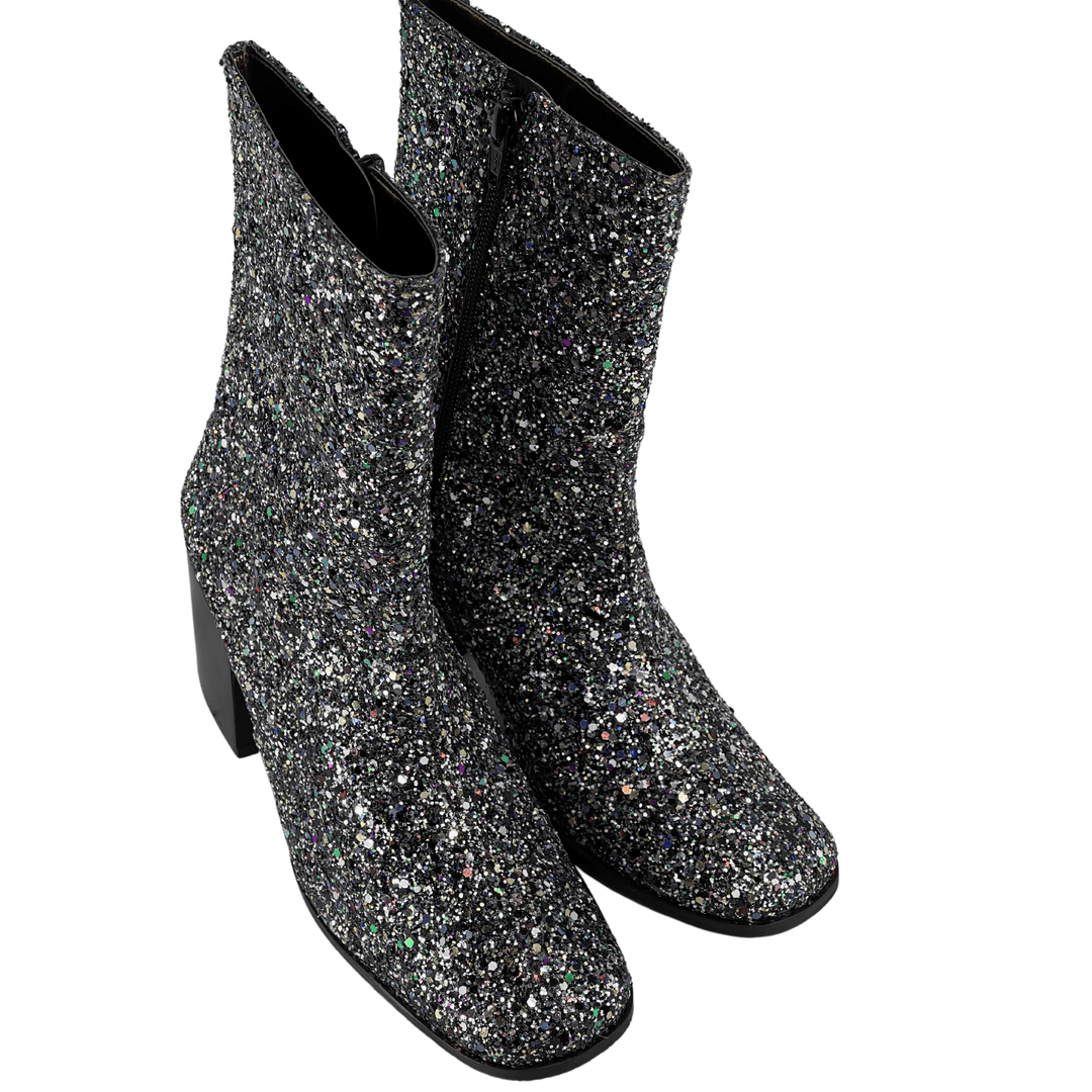'Menos' vegan mid-calf boot by Zette Shoes - silver glitter