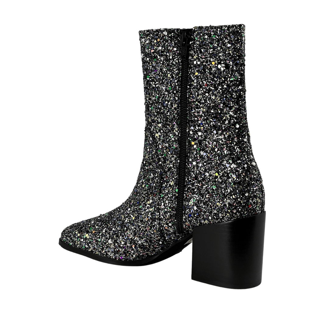 'Menos' vegan mid-calf boot by Zette Shoes - silver glitter