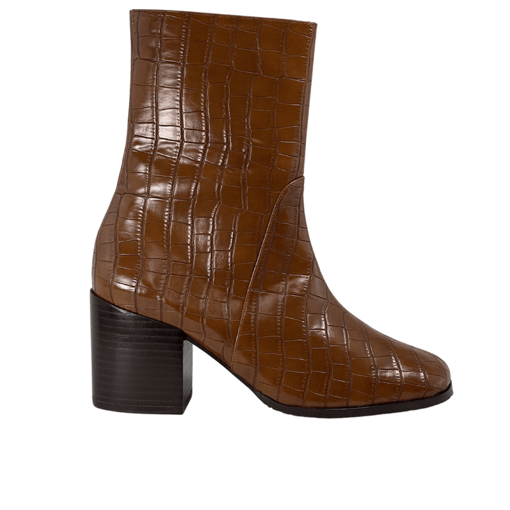 'Menos' vegan mid-calf boot by Zette Shoes - brown croc