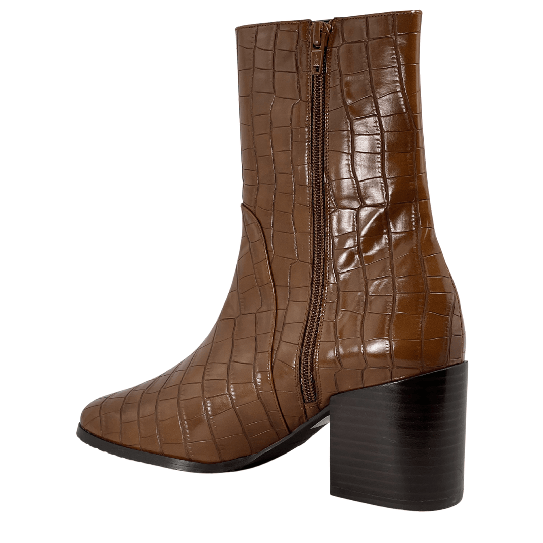 'Menos' vegan mid-calf boot by Zette Shoes - brown croc