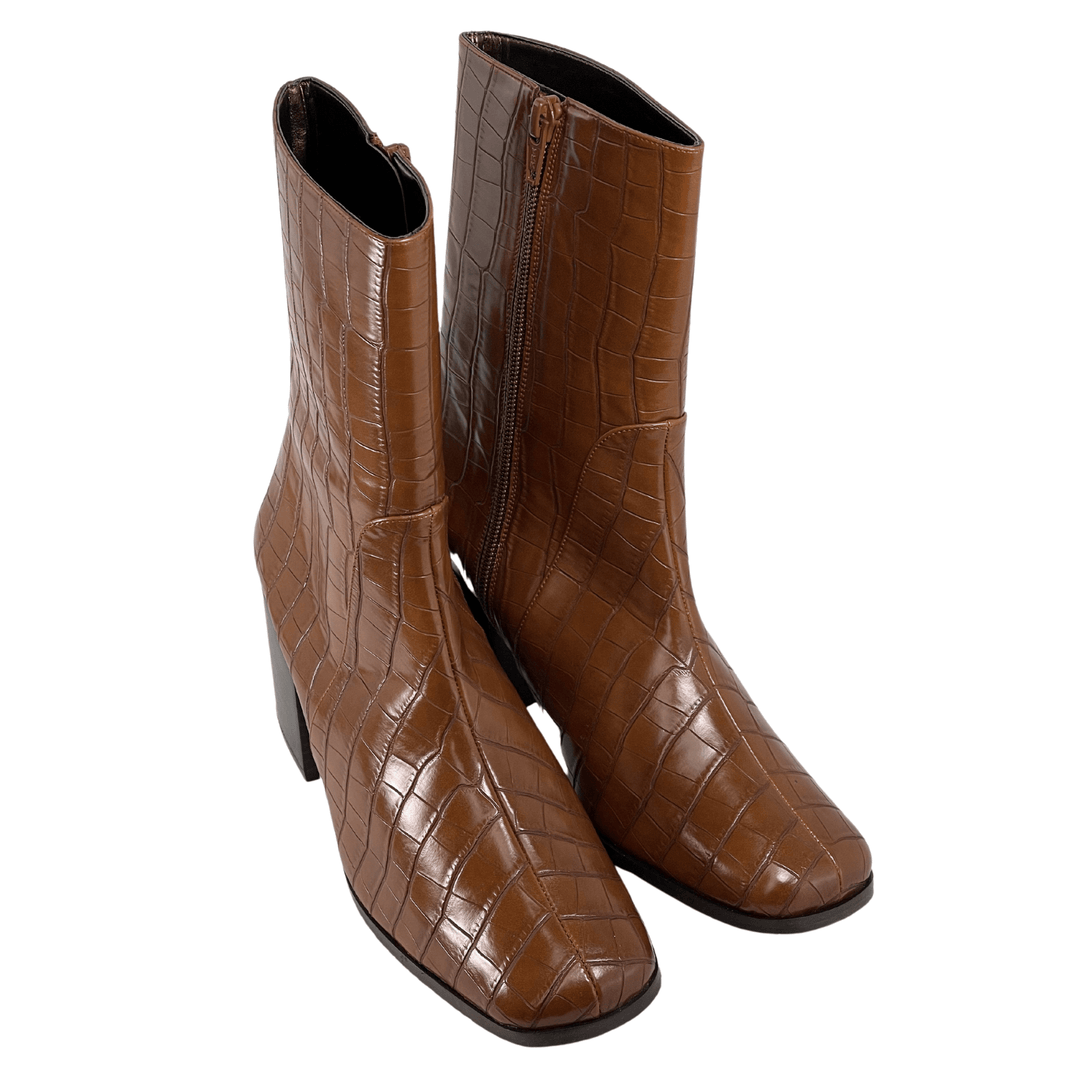 'Menos' vegan mid-calf boot by Zette Shoes - brown croc