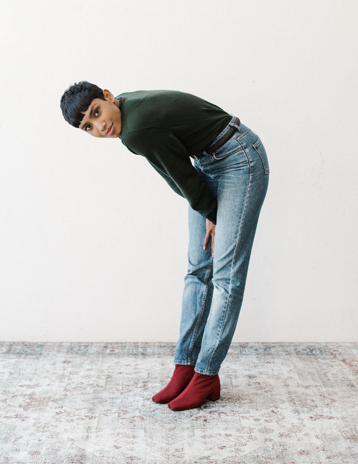 'Jacqui' vegan ankle boot by Zette Shoes - red textile