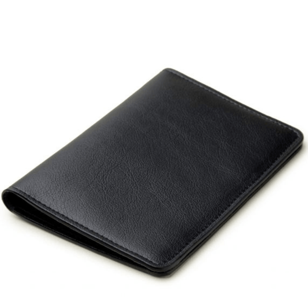 'Passport holder' in vegan leather by Ahimsa - black and cognac