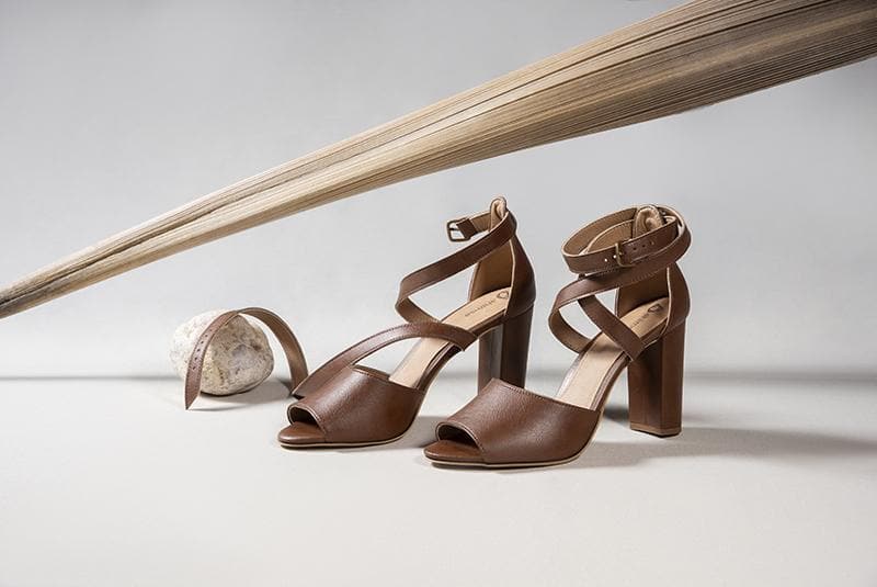 'Tatiana' vegan-leather high-heel by Ahimsa Shoes - cognac