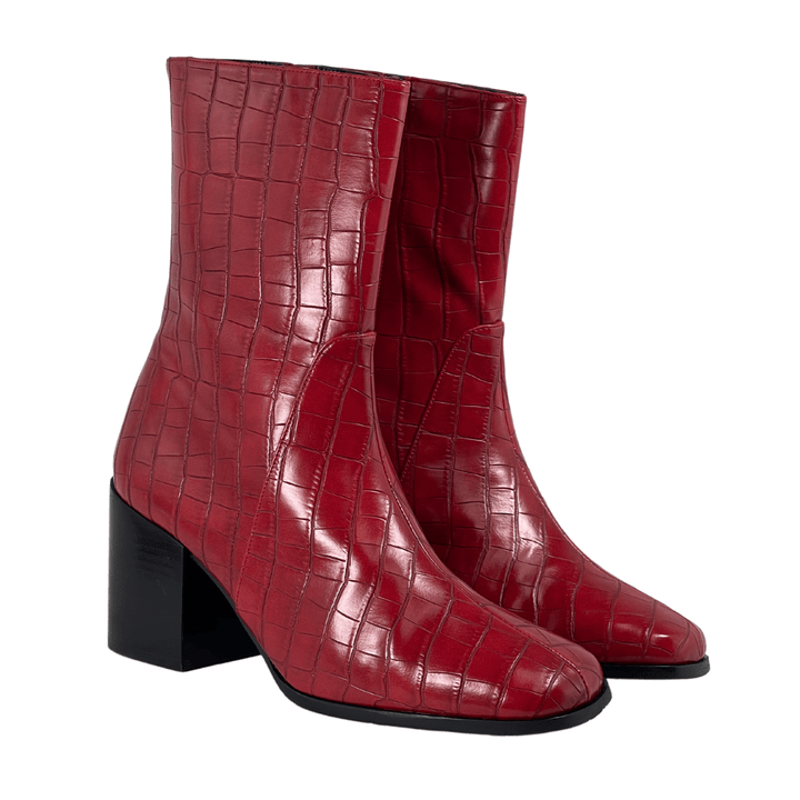 'Menos' vegan mid-calf boot by Zette Shoes - red croc