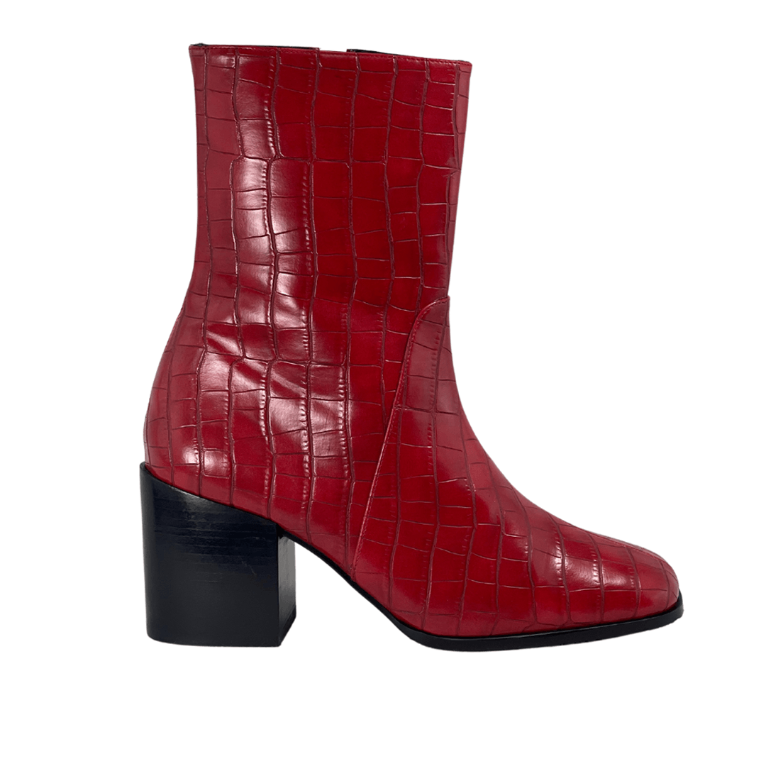 'Menos' vegan mid-calf boot by Zette Shoes - red croc