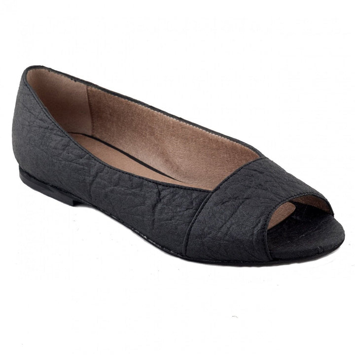 'Fara' pinatex vegan peep toe ballerina flats by NAE - black - Vegan Style