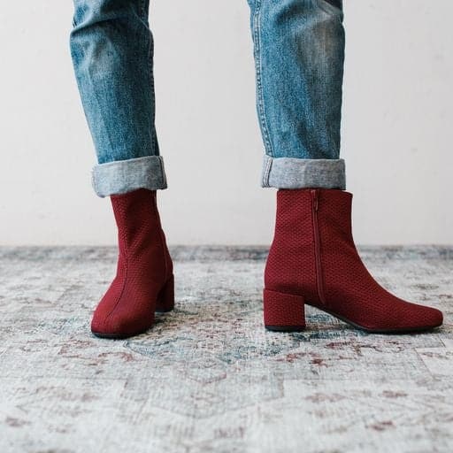 'Jacqui' vegan ankle boot by Zette Shoes - red textile