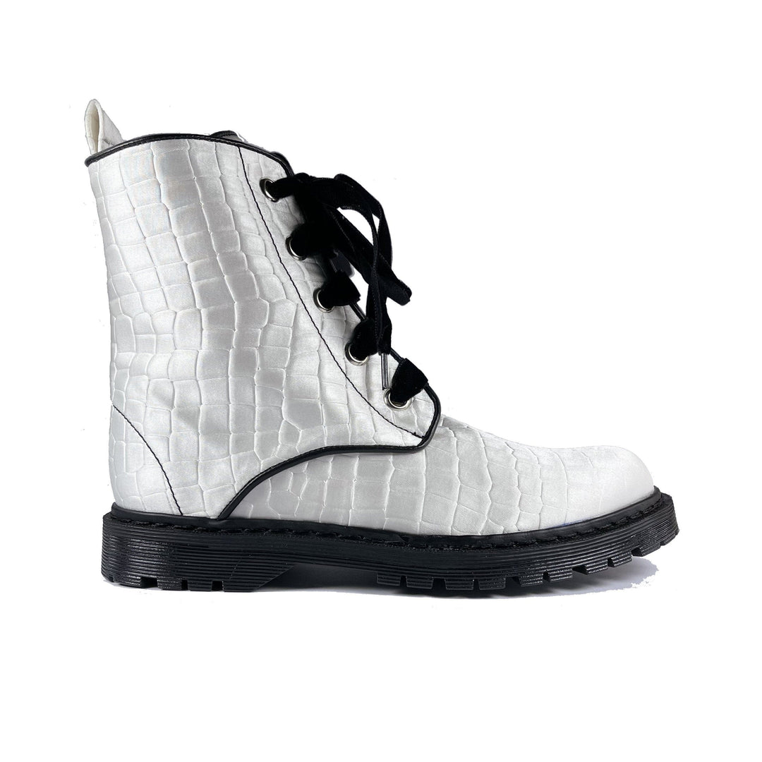 'Billie' vegan combat boot by Zette Shoes - white croc