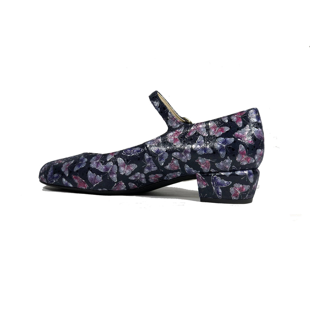 'Gracie' Mary-Jane Textile Low-Heels by Zette - Deep Navy - Vegan Style