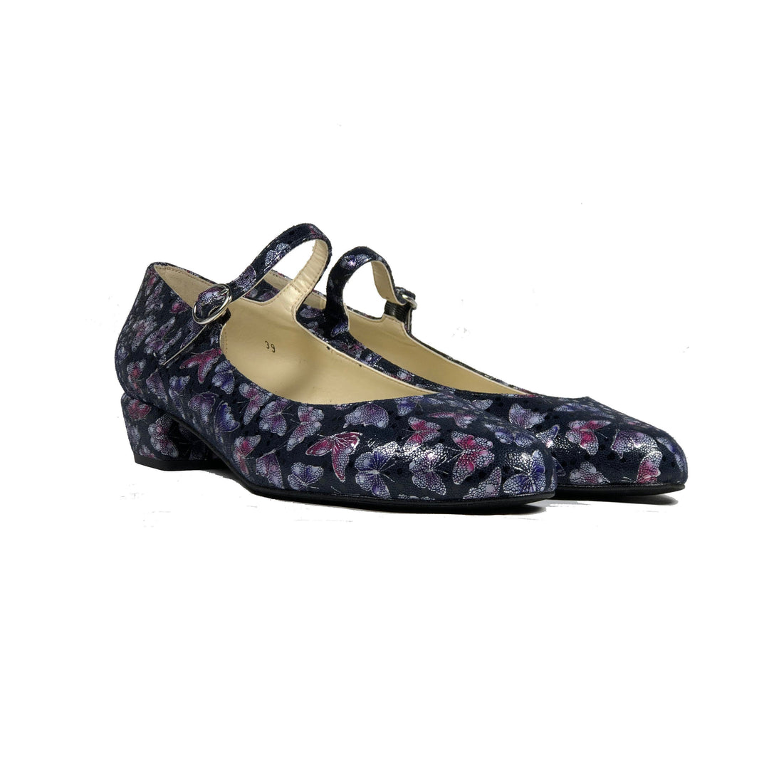 'Gracie' Mary-Jane Textile Low-Heels by Zette - Deep Navy - Vegan Style