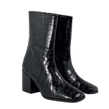 'Menos' vegan mid-calf boot by Zette Shoes - black faux-croc