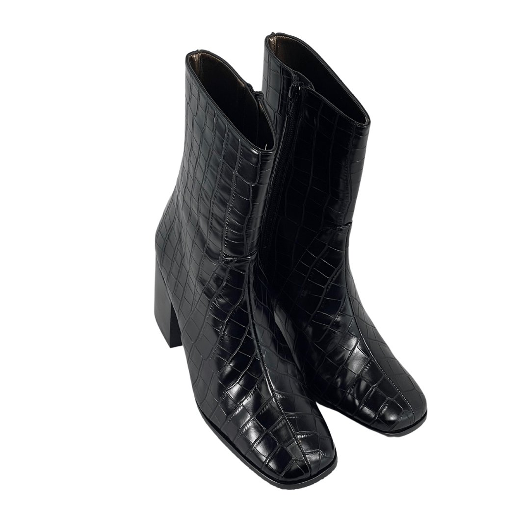 'Menos' vegan mid-calf boot by Zette Shoes - black faux-croc