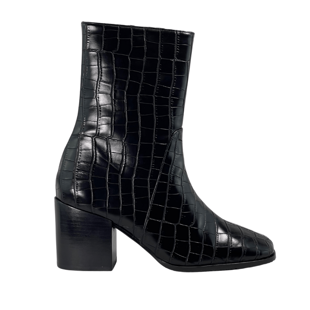 Black faux top croc ankle boot